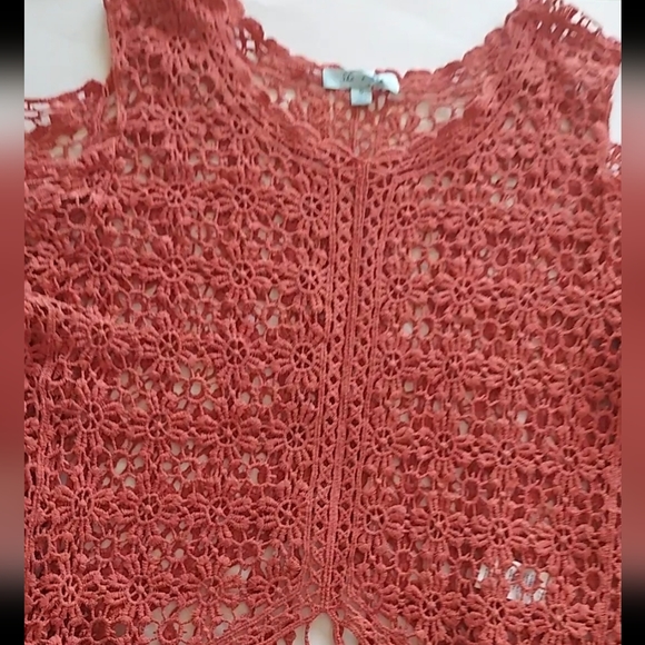 Cold shoulder crocheted floral sweater with fringe by She + Sky - Picture 4 of 9